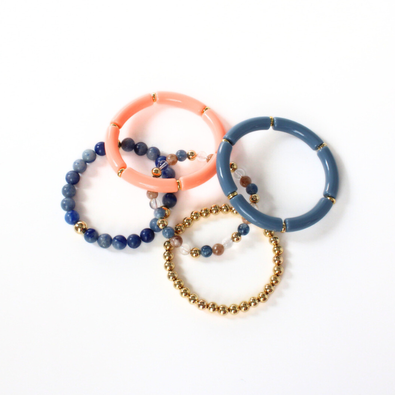 Blue Quartz Beaded Bracelet with 18k Gold Filled Accents