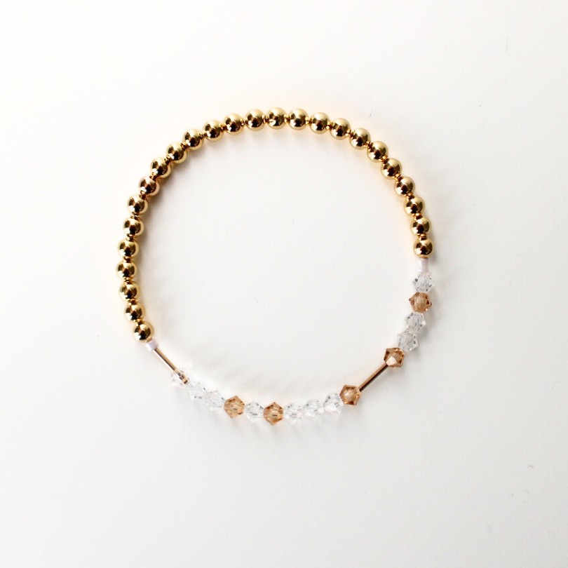 Morse code friendship bracelet with gold-filled and crystal beads.