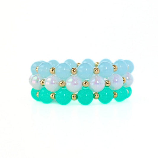 Blue and green large round acrylic beaded bracelet.