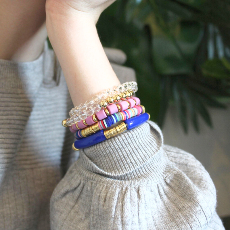 Deep Blue Acrylic Bangle Bracelet with Gold Flats