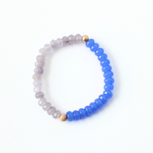 Blue and lavendar rondelle beaded bracelet
