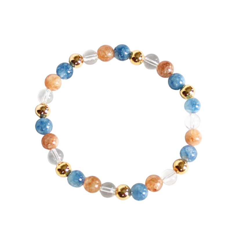 Blue, brown gemstone and 18k gold-filled beaded bracelet