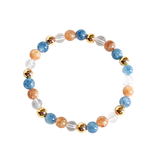 Blue, brown gemstone and 18k gold-filled beaded bracelet