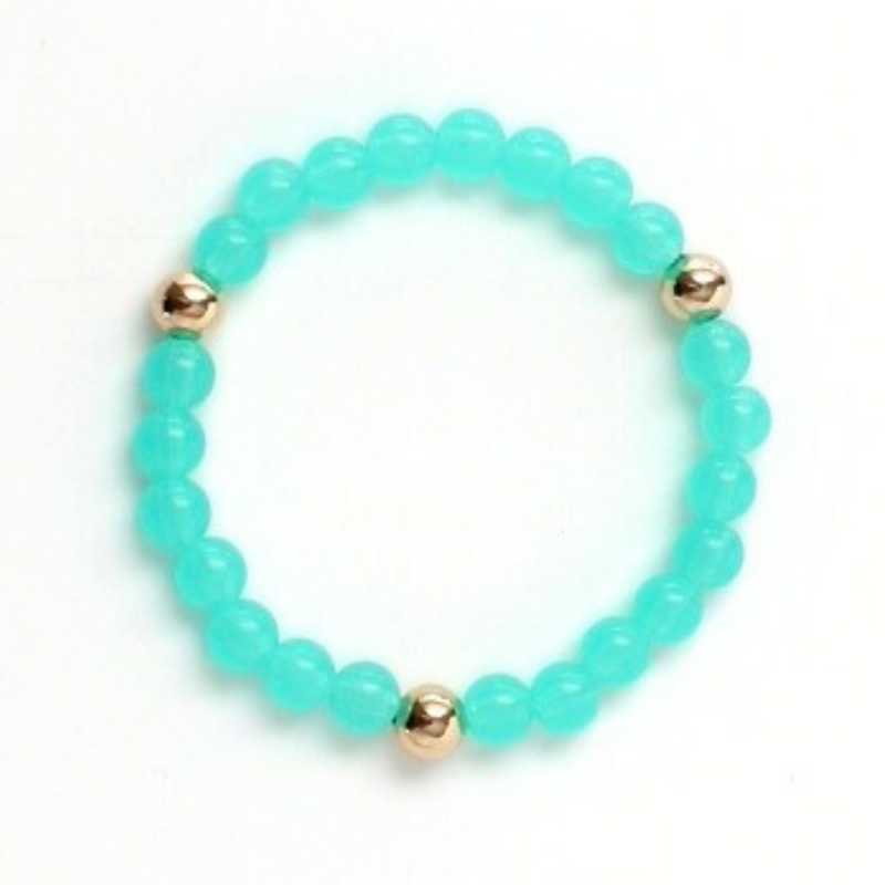 Turquoise acrylic beaded bracelet with gold-filled round beads