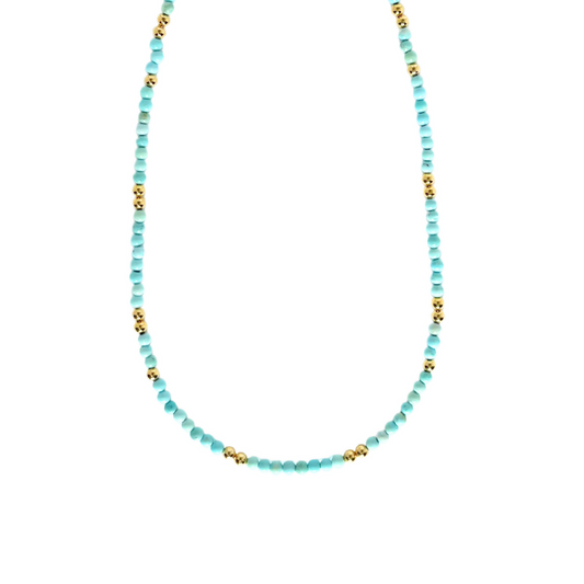 Blue jasper and gold beaded 4mm necklace, gold filled lobster clasp and jump ring