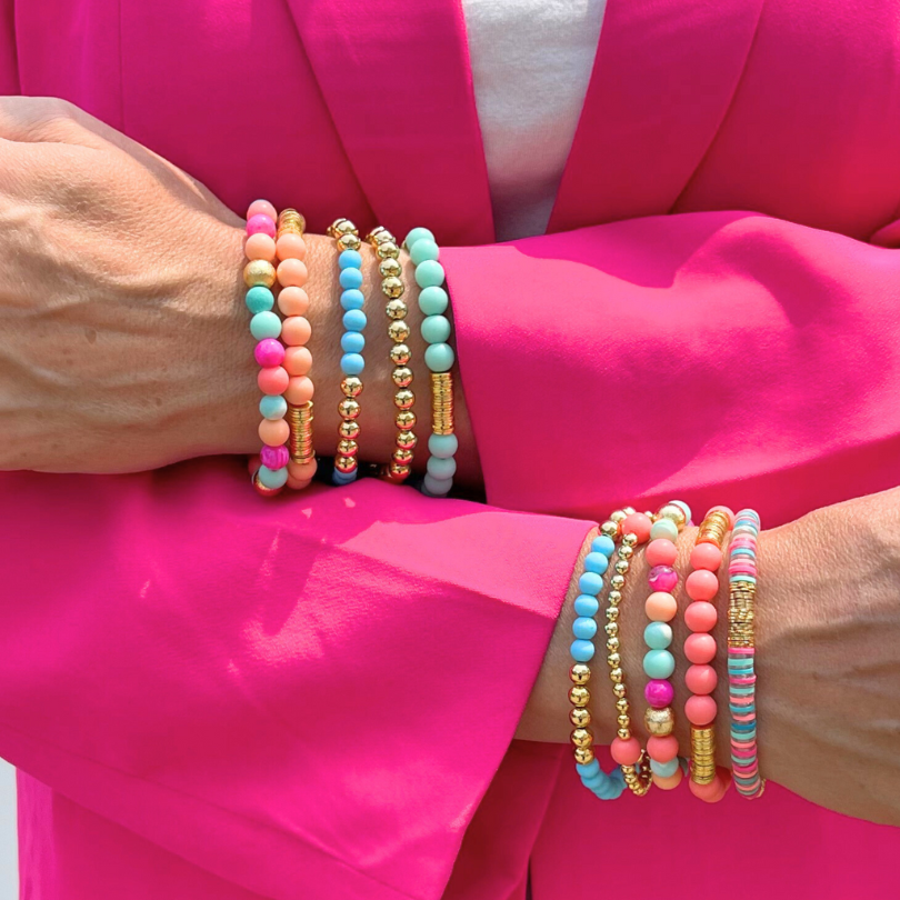 Bright beaded stretch bracelets designing with gold-filled beaded bracelets