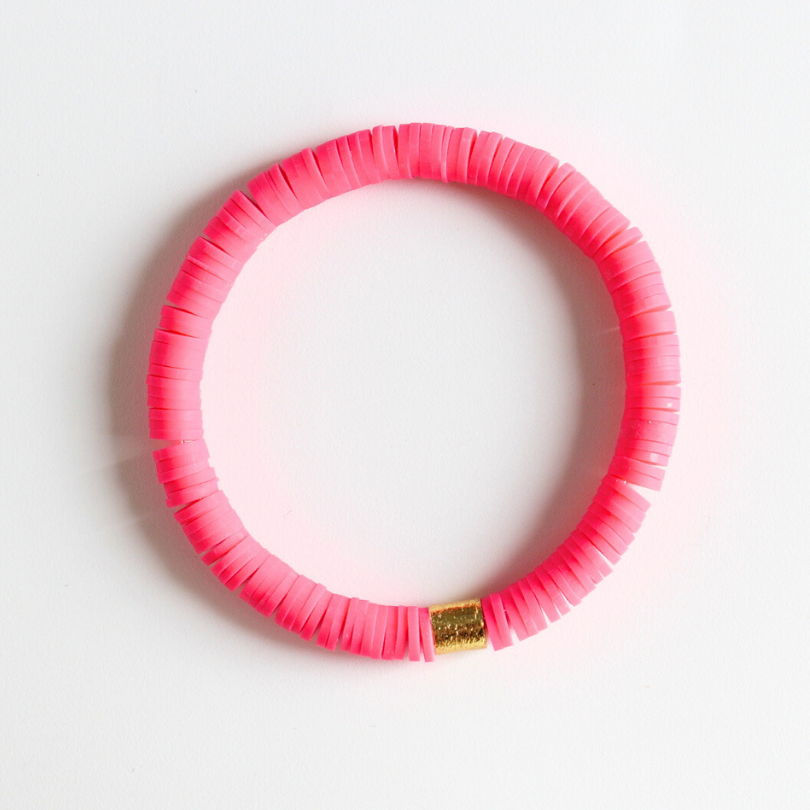 Bright pink polymer clay stretch bracelet