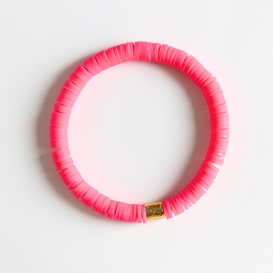 Bright pink polymer clay stretch bracelet