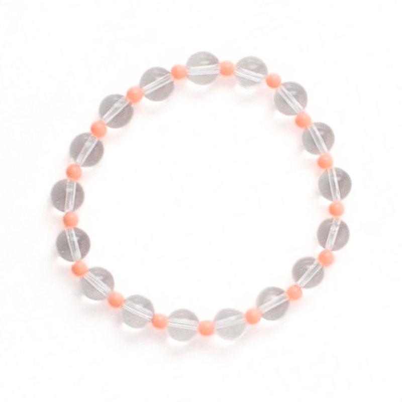 Clear quartz beaded bracelet with peach seed beads. Perfect Christmas gift for her.