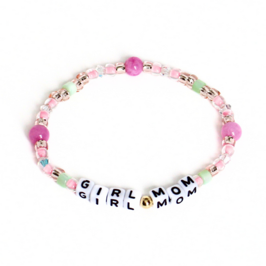 Dainty girl mom beaded stretch bracelet with glass, opal and gold filled beads