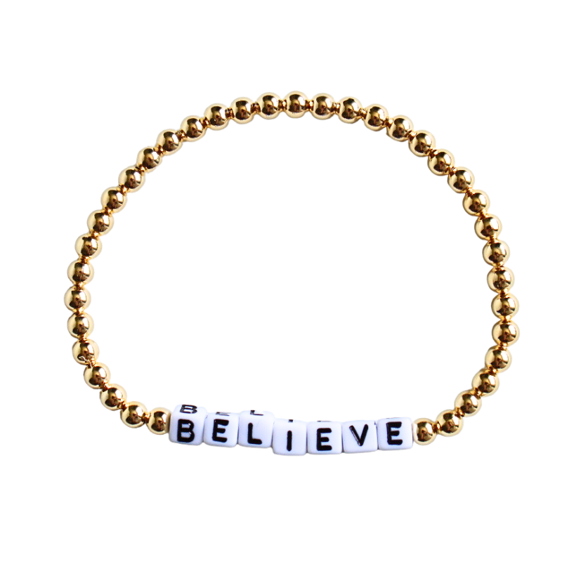 Personalized Gold Beaded Bracelet with White Letter Bead