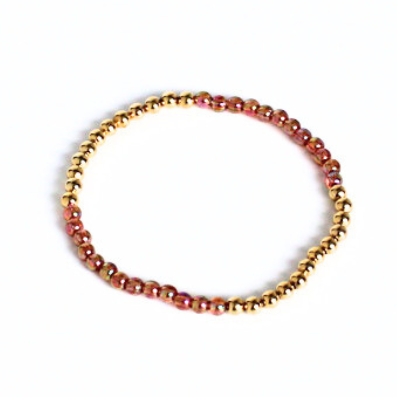 Gold Beaded Bracelet with Brown Iridescent Beads