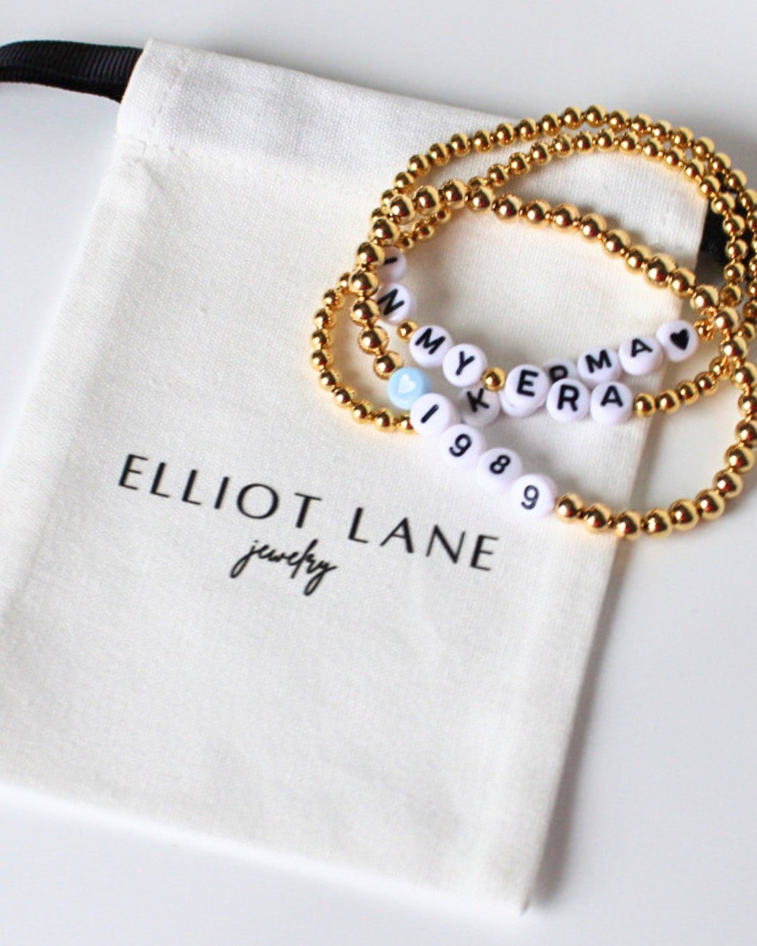 Fearless 6mm Personalized Gold Beaded Bracelet with White Letter Beads