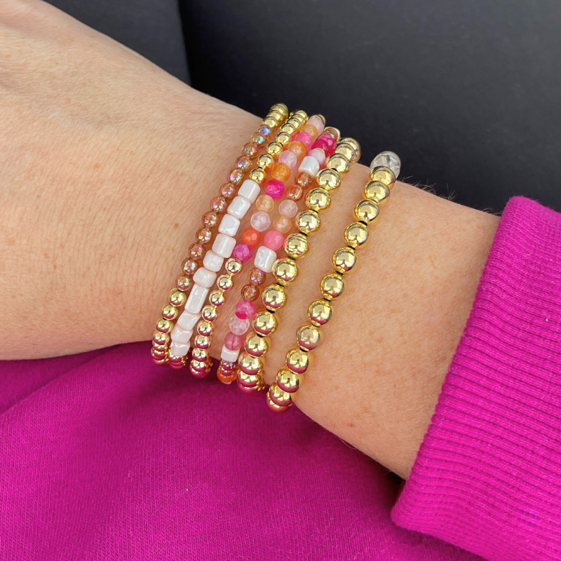 Gold Beaded Dusty Pink Seed Bead Bracelet