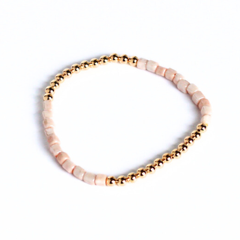 Gold Beaded Dusty Pink Seed Bead Bracelet