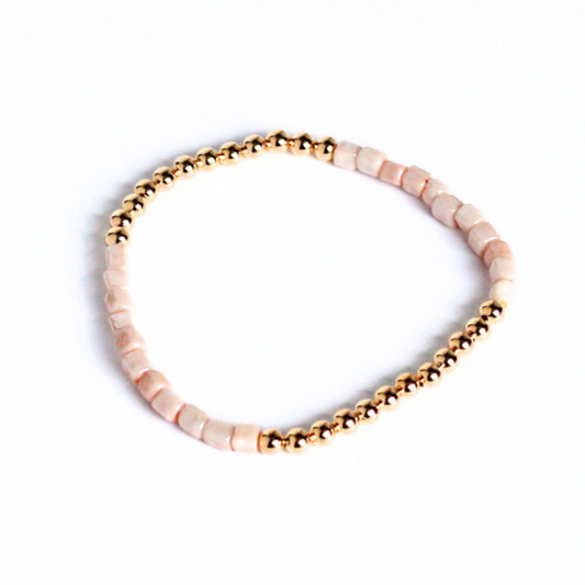 Gold Beaded Dusty Pink Seed Bead Bracelet