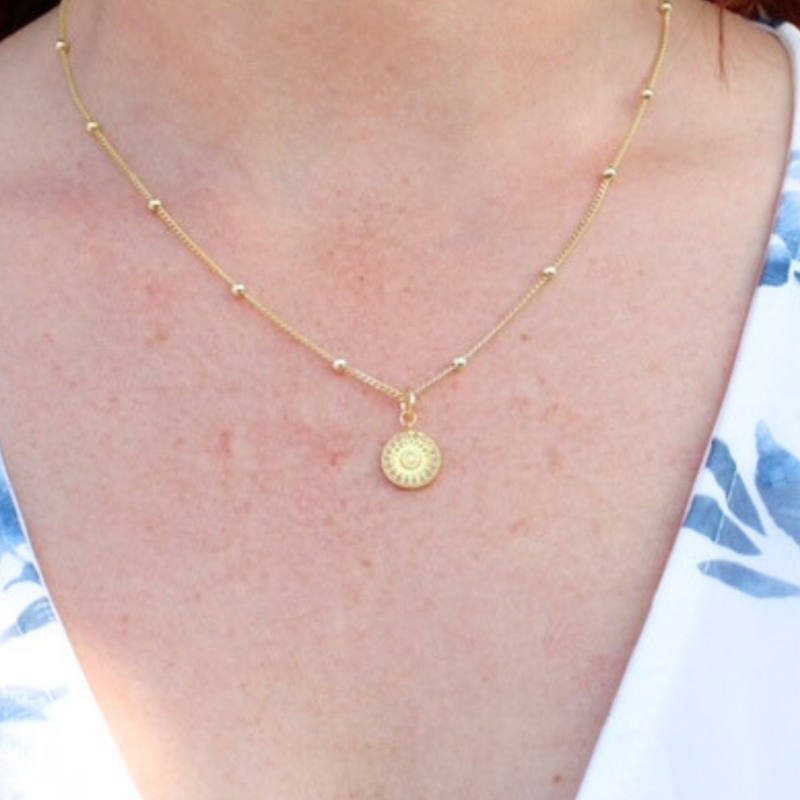 14k Gold Filled Satellite Necklace with Circular Coin Opal Pendant
