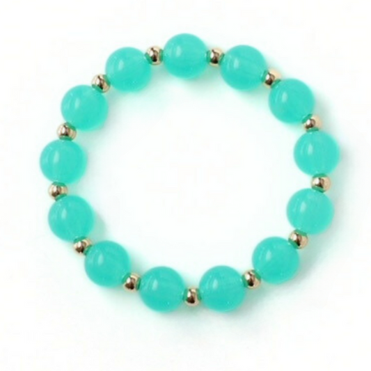 Chunky green acrylic and gold filled beaded bangle