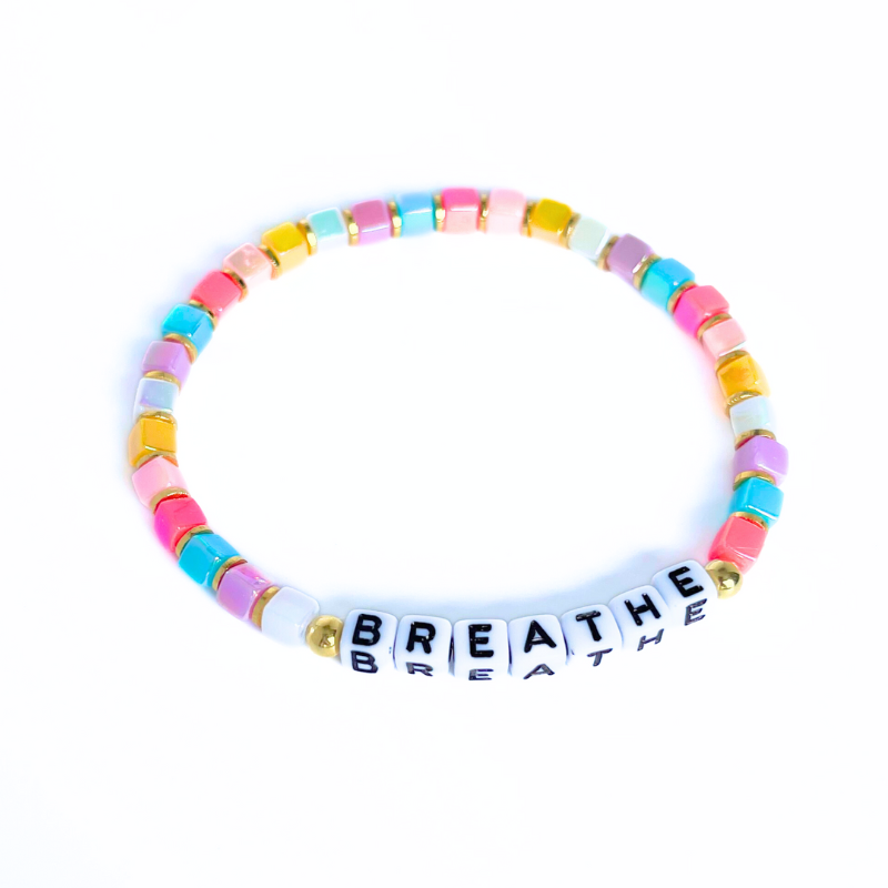 4mm iridescent cubed rainbow beaded letter bead bracelet, cubed letter bead bracelet that can be customized