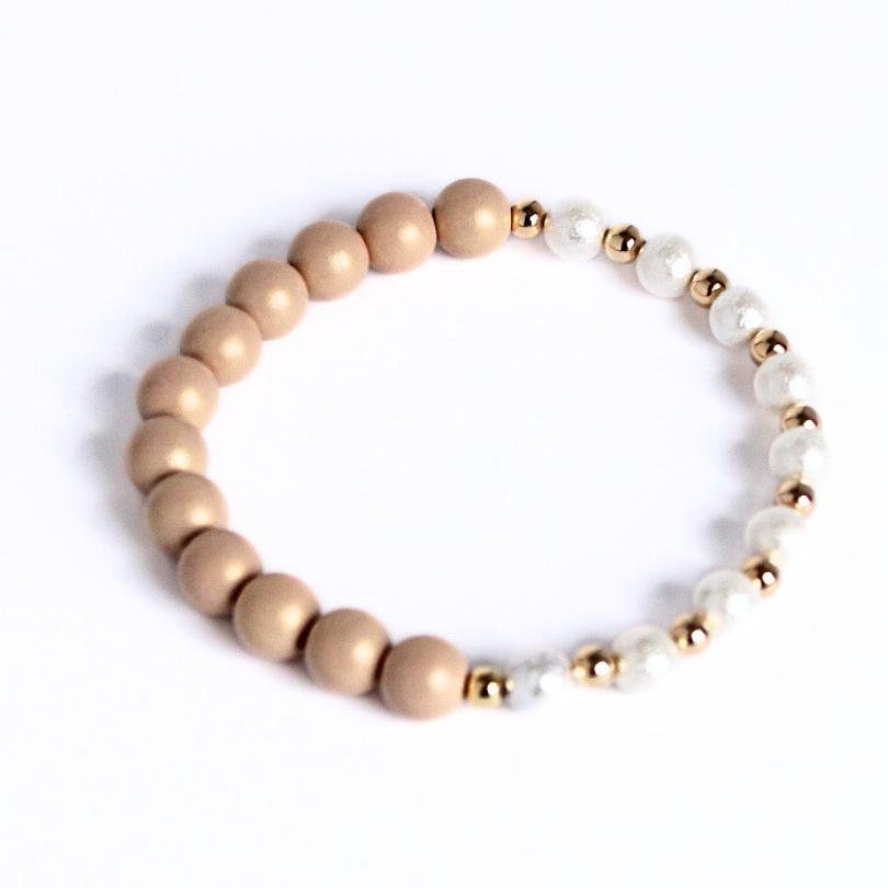 Golden Brown Shimmering Acrylic and Gold Pearl Beaded Bracelet