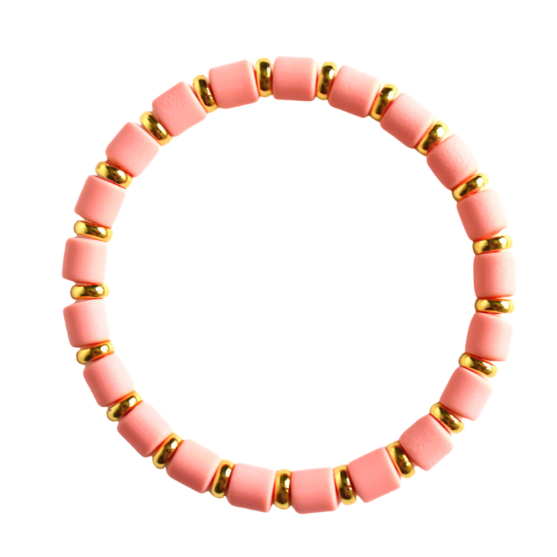 Coral and Gold Polymer Stretch Bracelet