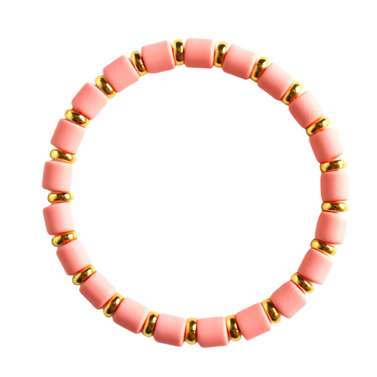 Orange bright wide beaded polymer stretch bracelet