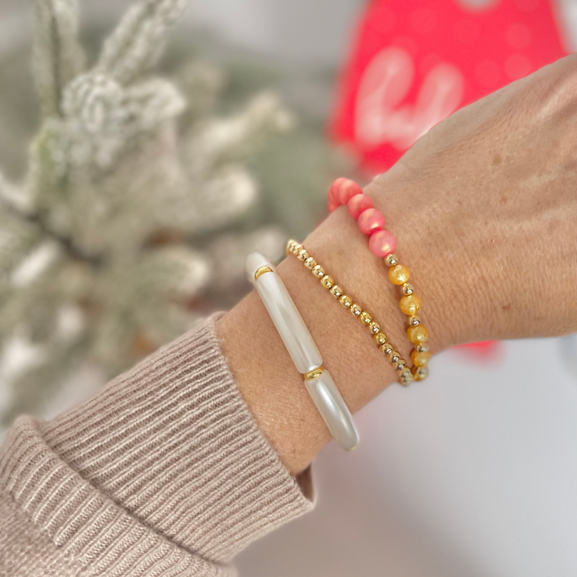 White Pearl Acrylic Beaded Bangle Bracelet