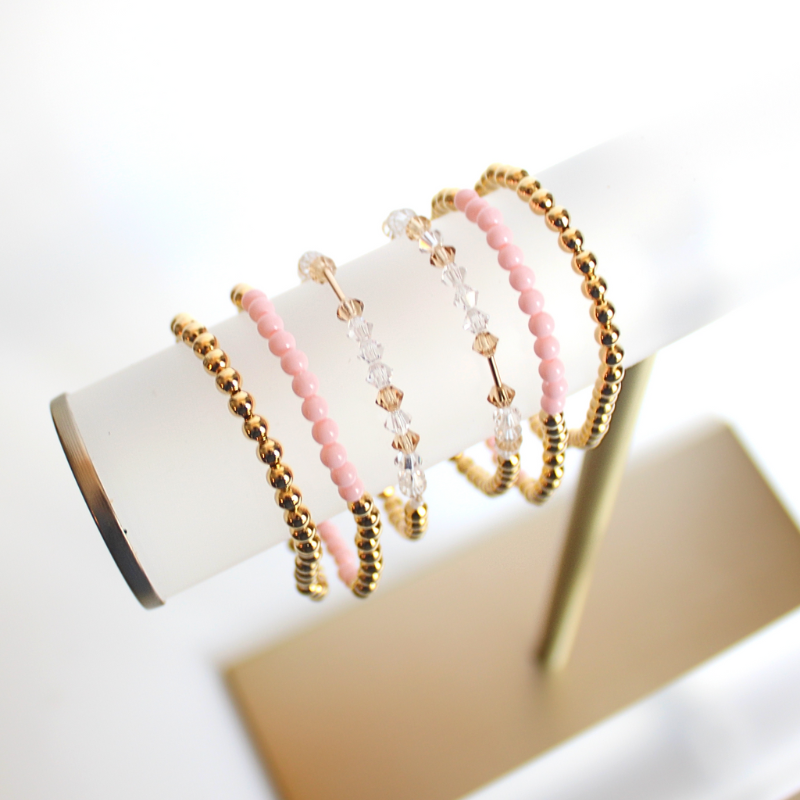 Pink and gold beaded matching friendship bracelets