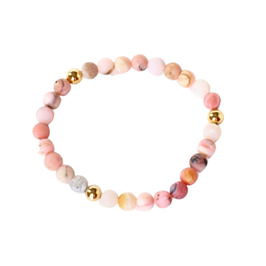 Australian pink opal gemstone bracelet with gold-filled beads.