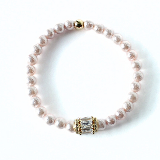 Pink Shell Pearl Bracelet with Gold Pave Crystal Bead