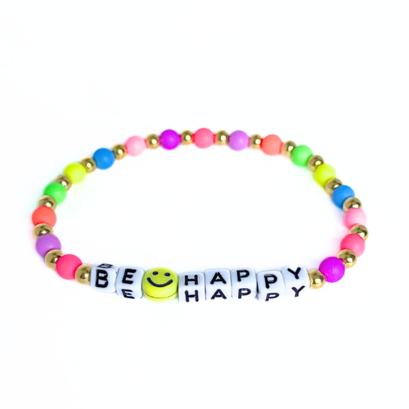 Rainbow beaded word bracelet with smiley face bead