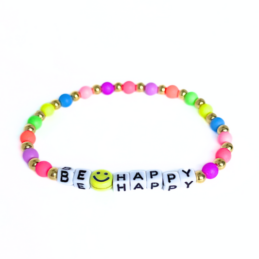 Rainbow beaded word bracelet with smiley face bead