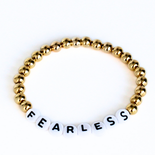 Fearless 6mm Personalized Gold Beaded Bracelet with White Letter Beads
