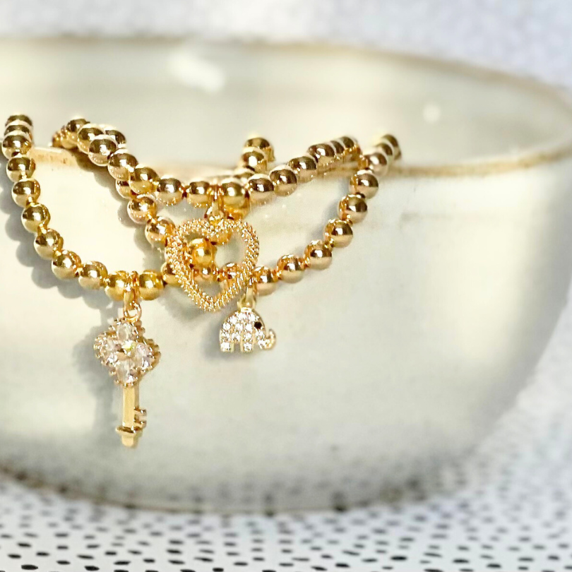 Gold Open Heart Charm Bracelet