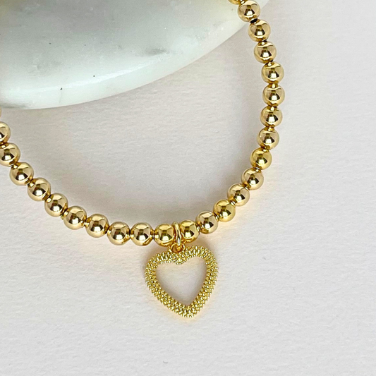 Gold Open Heart Charm Bracelet