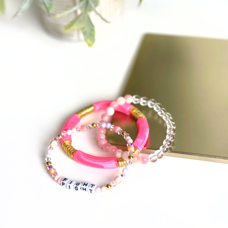 Baby Pink Polymer Clay Bracelet with Gold Flats
