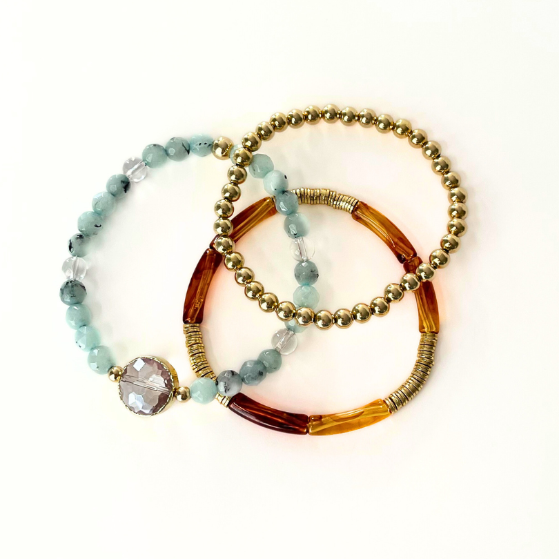 3-piece warm toned stretch bracelet set