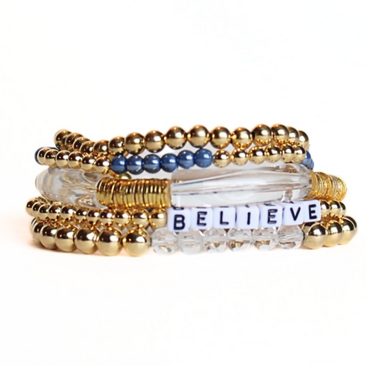 Gold beaded bracelet set with customizable letter beads