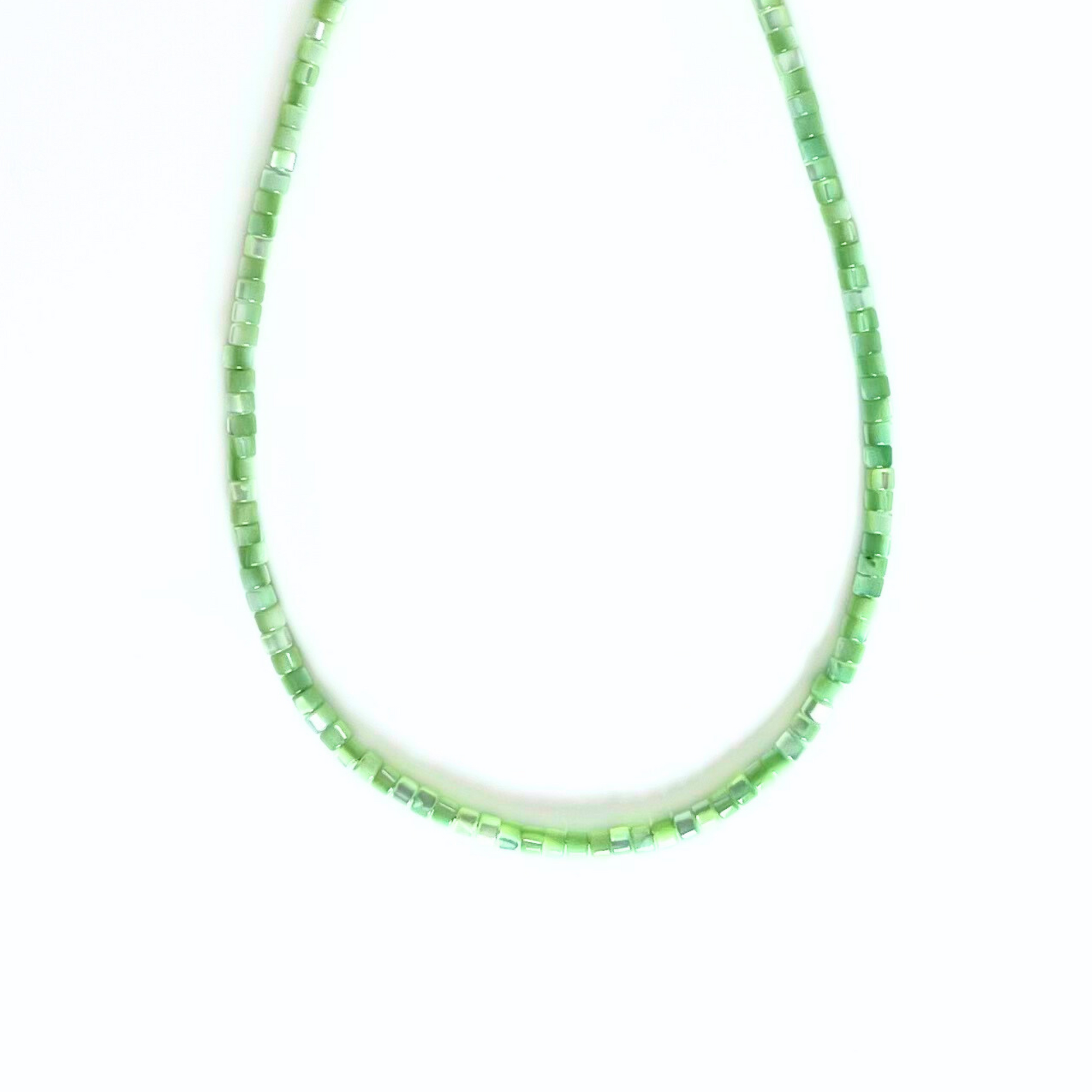 Sea green opal gemstone necklace, the heishi shaped beads are stunning and bright, necklace comes in 16 inches and 18 inches, the gold filled clasp and jump ring complete this necklace 