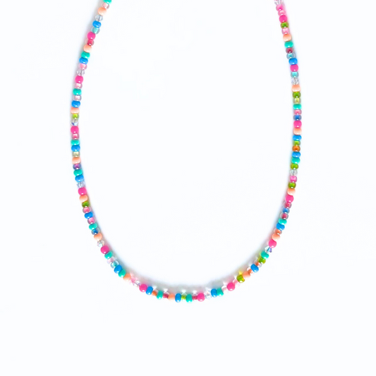 Rainbow Seed Beaded 4mm Necklace
