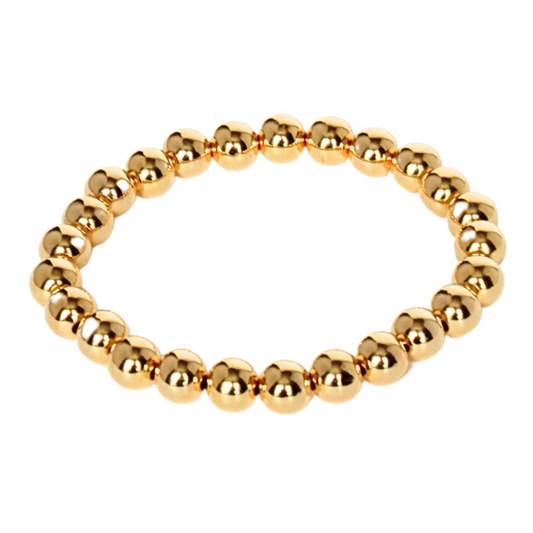 8mm 18k gold-filled beaded stretch bracelet.  Everyday wear bracelet, waterproof and tarnish resistant