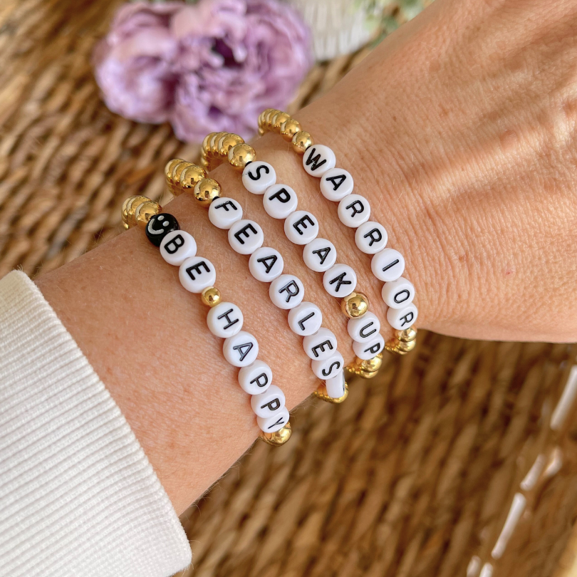 Gold beaded word bracelets