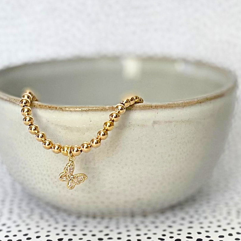 Tiny Butterfly Gold Charm Bracelet