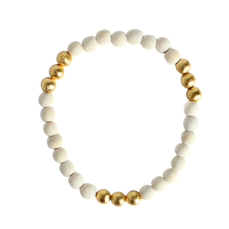 White wooden beaded bracelet is stretchy making it easy to wear. This bracelet gives a tropical vibe for all your beach looks.