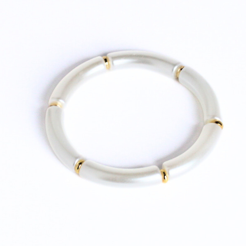 White Pearl Acrylic Beaded Bangle Bracelet