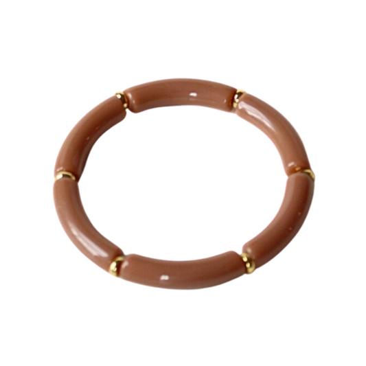 Warm brown acrylic tubed beaded bracelet bangle.