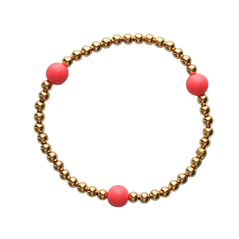Dainty gold-filled beaded stretch bracelet with pink matte acryic beads
