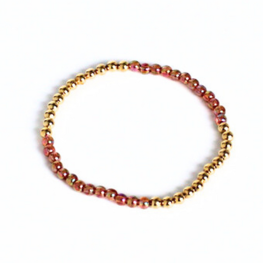Gold Beaded Bracelet with Brown Iridescent Beads