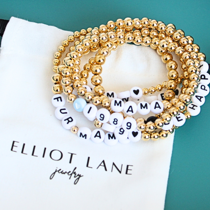 Gold customizable word bracelets. Perfect Mother's Day gift.