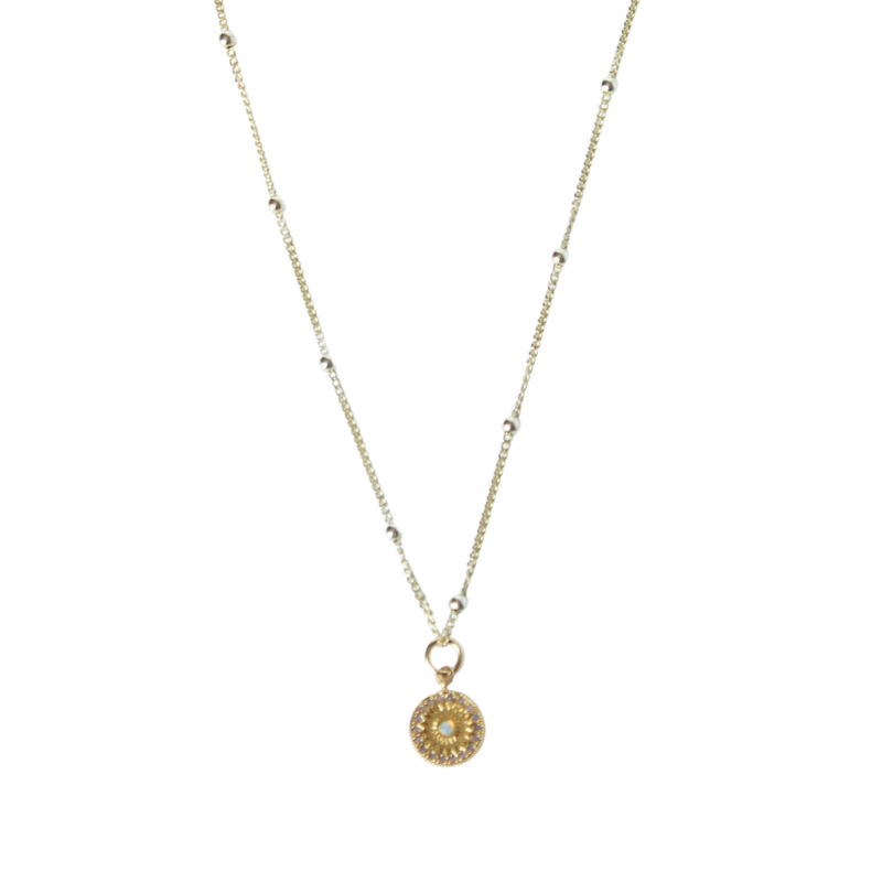 14k Gold Filled Satellite Necklace with Circular Coin Opal Pendant